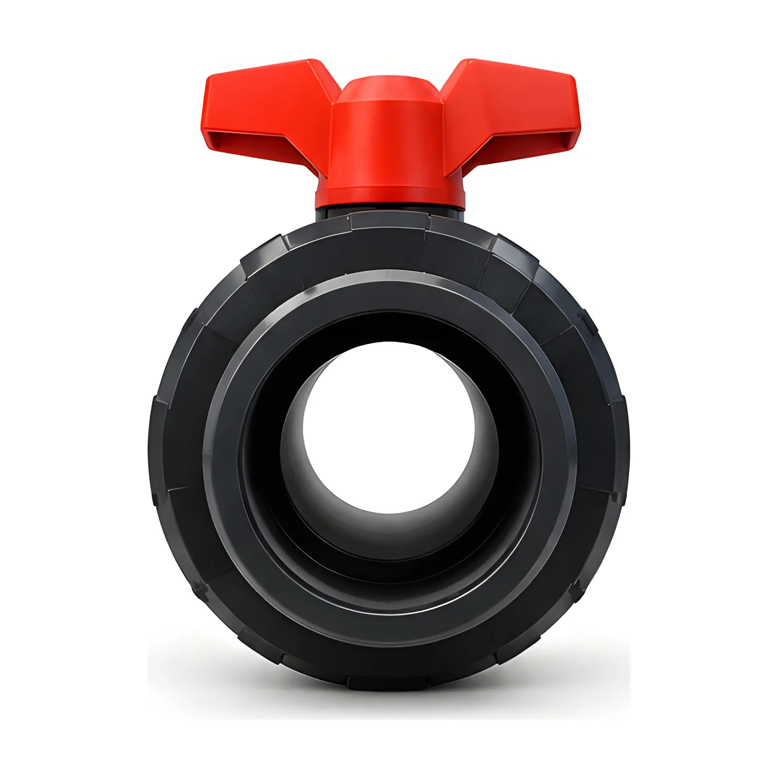 Ball Valve 3" PVC Thread Double Union Euro, end view